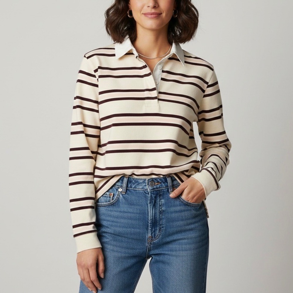 J. Crew Factory Cream and Brown Striped Blouse